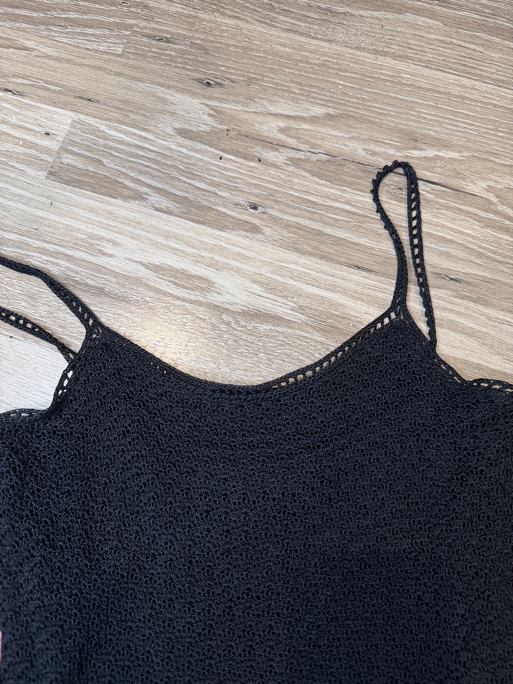 90s Ralph Lauren Black Hand‑Knit Slip Dress M Minimalist Lace Hem Vintage - Picture 4 of 8